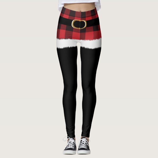 Modern Plaid Santa Costume Cute Funny Christmas Leggings (Front)