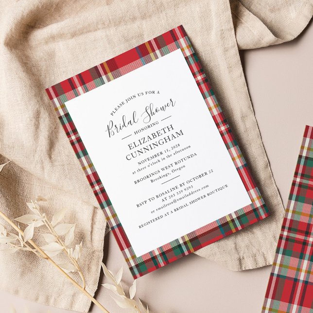Modern Plaid Script Bridal Shower Invitation (Rustic Plaid Script Bridal Shower Invitation)