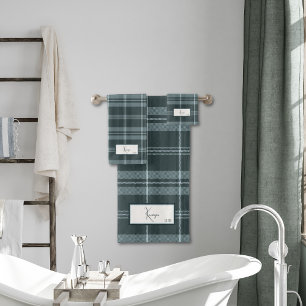 Modern Plaid Storm Grey Bath Towel Set