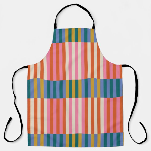 Modern Plaid Striped Orange, Pink, Blue, Green Apron (Front)