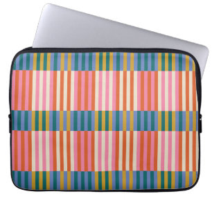 Modern Plaid Striped Orange, Pink, Blue, Green Laptop Sleeve