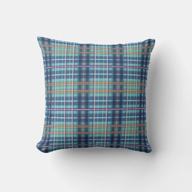 Modern Plaid Throw Pillow - Vibrant Colourful Tart (Front)