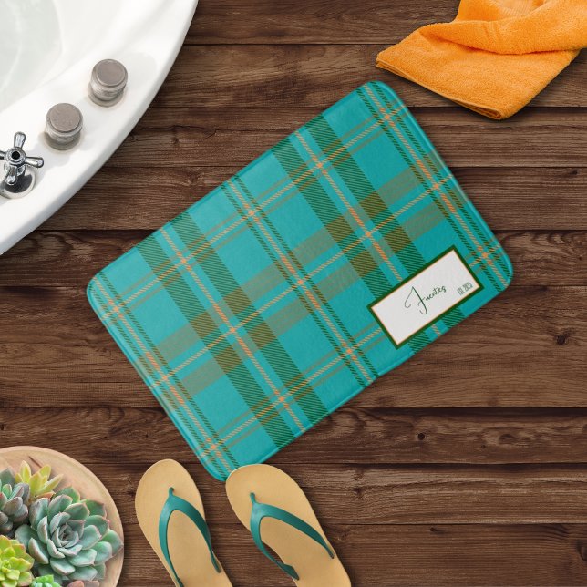 Modern Plaid Turquoise Bath Mat (Creator Uploaded)