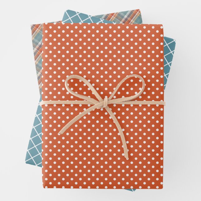 Modern Plaid White Stripes Polkadots Pattern Wrapping Paper Sheet (In situ)