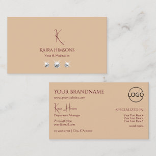 Modern Plain Beige with Monogram Logo and Jewels Business Card