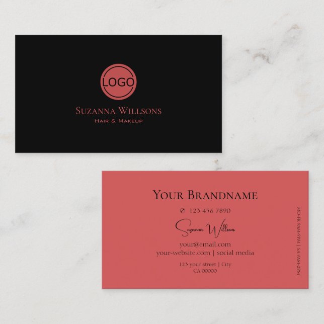 Modern Plain Black and Indian Red with Logo Simply Business Card (Front/Back)