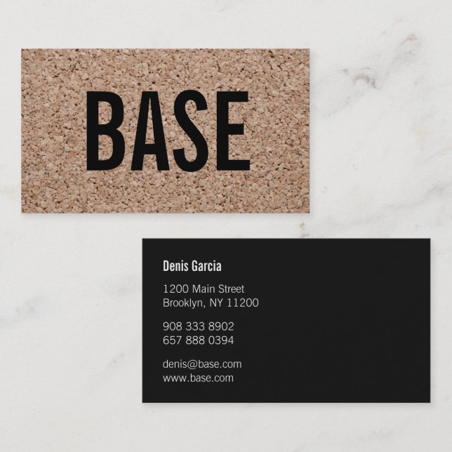 Modern plain black cool cork texture art minimal business card (Front/Back)