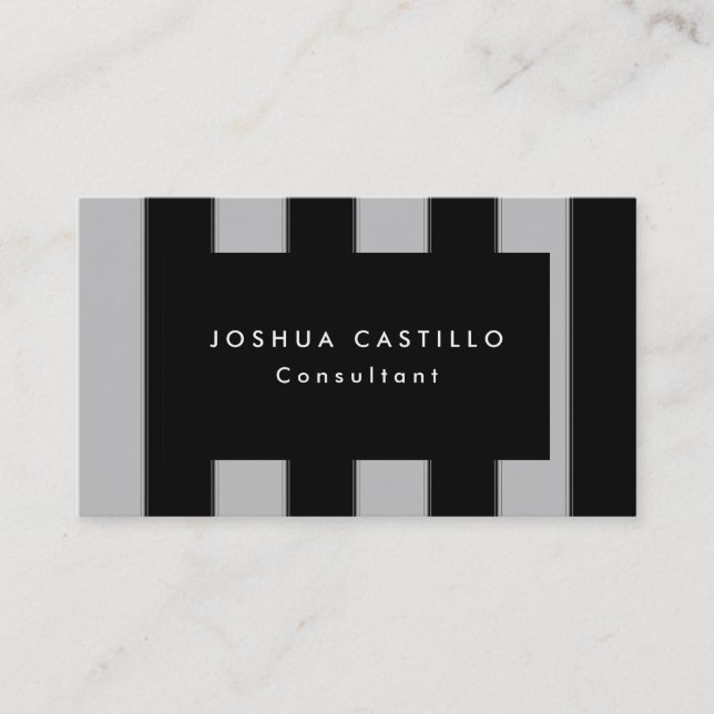 Modern Plain Black Grey Striped Professional Business Card (Front)