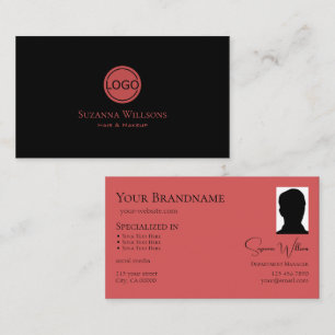 Modern Plain Black Indian Red with Logo and Photo Business Card
