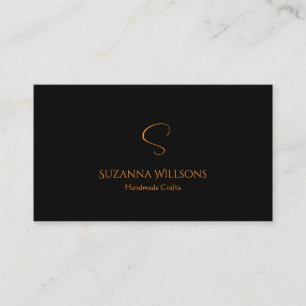 Modern Plain Black Orange with Monogram Stylish Business Card