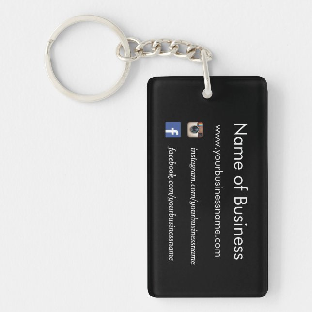 Modern Plain Black Social Media Websites Key Ring (Front)