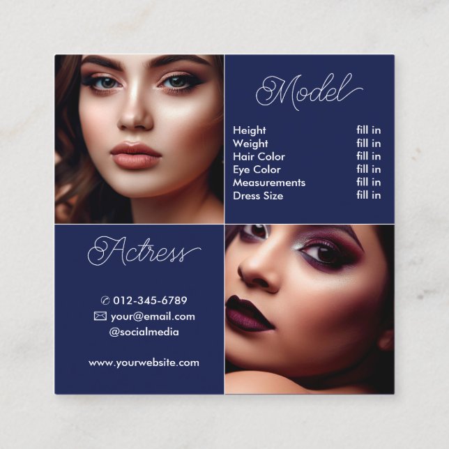 Modern Plain Blue Comp Card Photo Template Classy (Back)