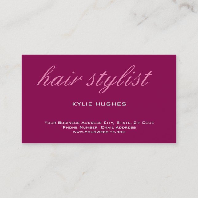 Modern Plain Calligraphy Hair Stylist Business Card (Front)