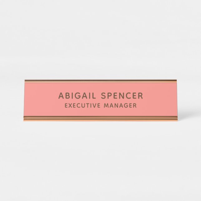 Modern Plain Classy Professional Coral Pink Desk Name Plate (Front)