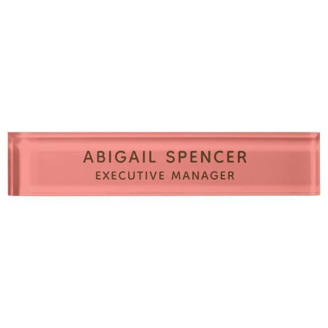 Modern Plain Classy Professional Coral Pink Nameplate (Front)