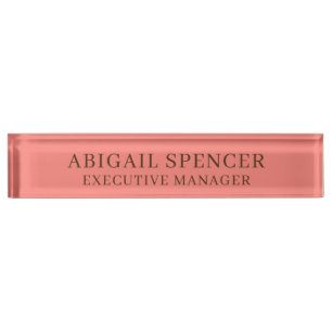 Modern Plain Classy Professional Coral Pink Nameplate