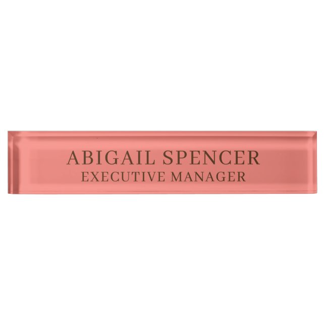 Modern Plain Classy Professional Coral Pink Nameplate (Front)