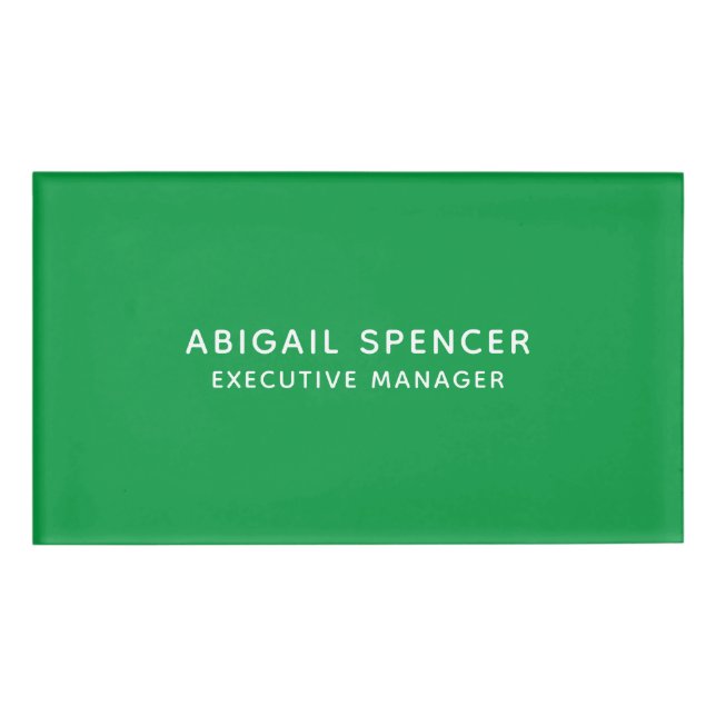 Modern Plain Classy Professional Kelly Green Name Tag (Front)