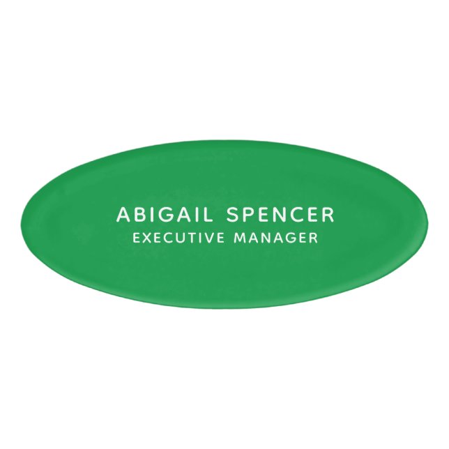 Modern Plain Classy Professional Kelly Green Name Tag (Front)