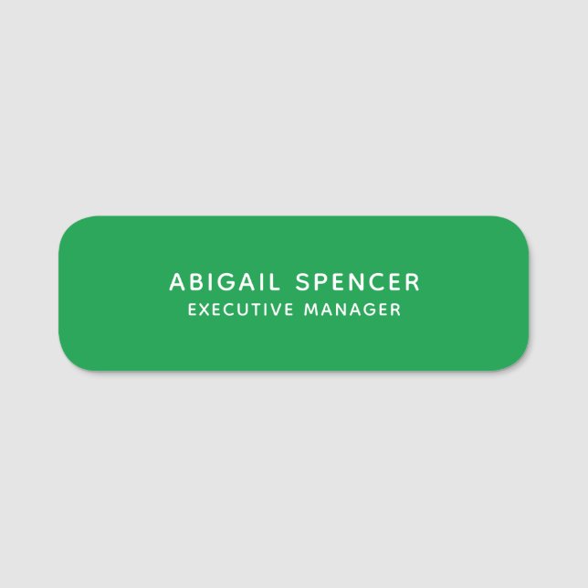 Modern Plain Classy Professional Kelly Green Name Tag (Front)