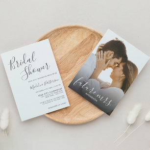 Modern Plain Dark Grey Photo Bridal Shower Invitation