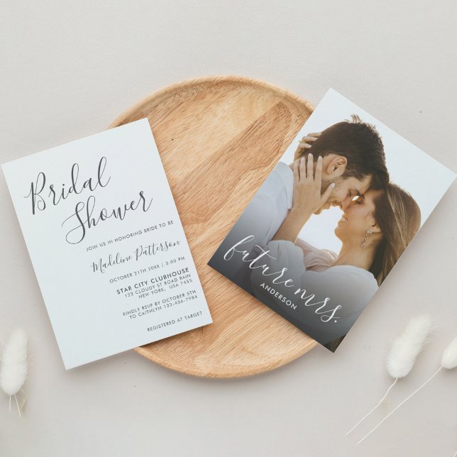 Modern Plain Dark Grey Photo Bridal Shower Invitation (Creator Uploaded)