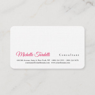 Modern Plain Elegant Minimalist Pink Red White Business Card