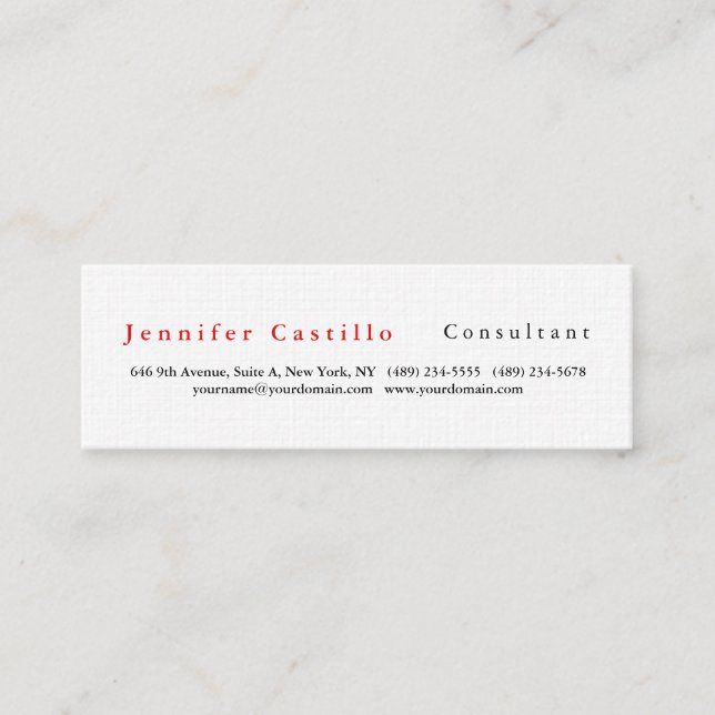 Modern Plain Elegant Minimalist White Mini Mini Business Card (Front)