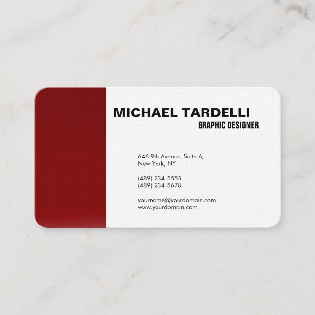 Modern Plain Elegant Simple Minimalist Red White Business Card (Front)