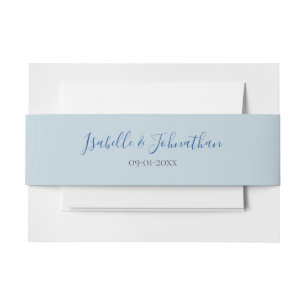 Modern Plain Light Blue Colour Orchid Set Invitation Belly Band