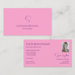 Modern Plain Light Pink with Monogram and Photo Business Card