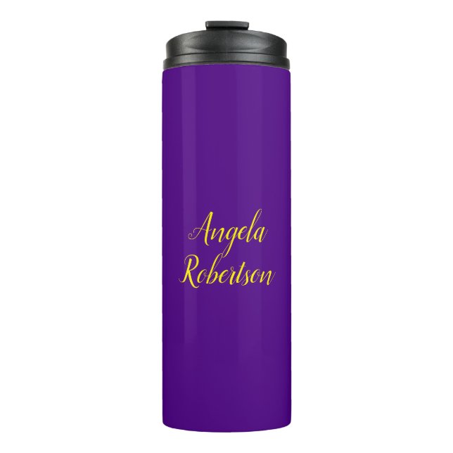 Modern plain minimalist name indigo blue yellow thermal tumbler (Front)
