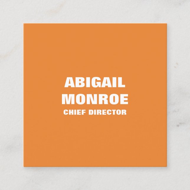 Modern Plain Minimalist Professional Orange White Square Business Card (Front)
