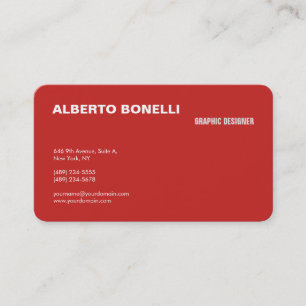 Modern Plain Minimalist Red White Professional Business Card