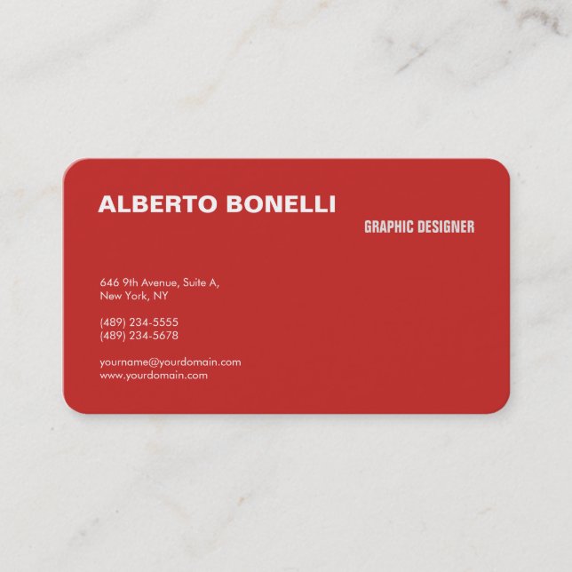 Modern Plain Minimalist Red White Professional Business Card (Front)
