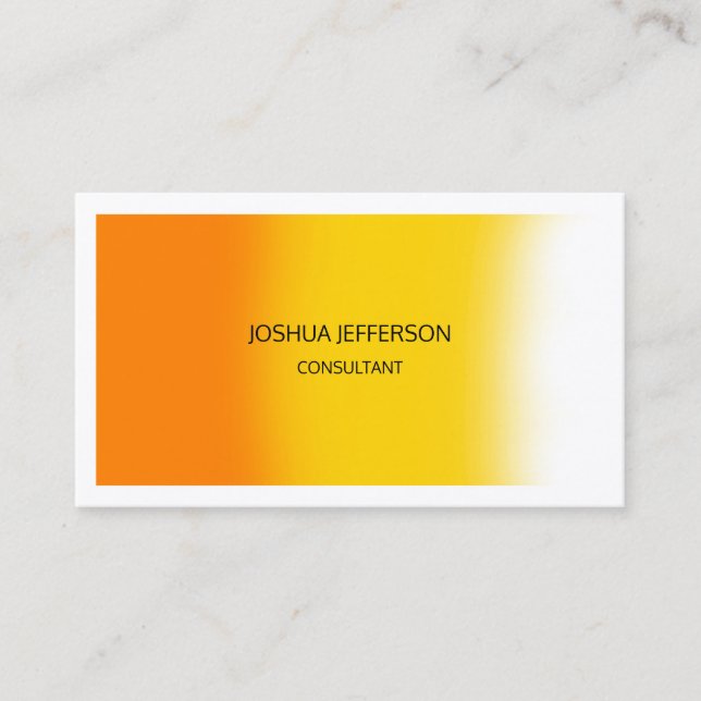 Modern Plain Orange Yellow White Two Sided Business Card (Front)