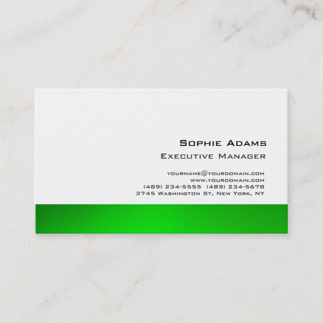 Modern Plain Professional Green White Unique Business Card (Front)