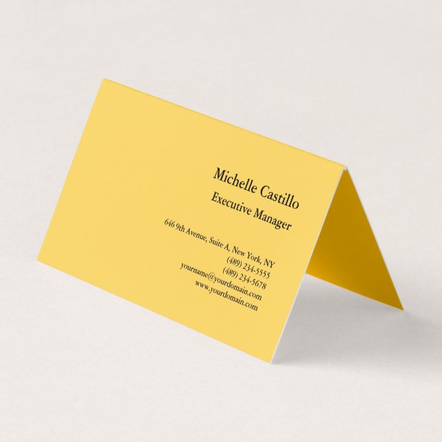 Modern Plain Professional Minimalist Yellow Business Card (Front)