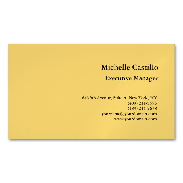 Modern Plain Professional Minimalist Yellow Magnetic Business Card (Front)