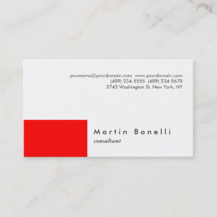 Modern Plain Red Striped White Business Card