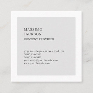 Modern Plain Simple Black White Grey Minimalist  Square Business Card