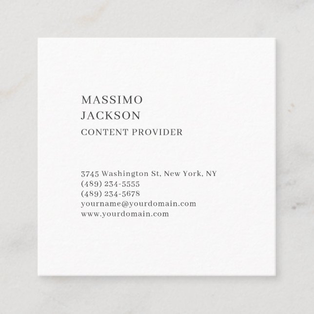 Modern Plain Simple Black White Minimalist  Square Business Card (Front)