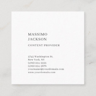 Modern Plain Simple Black White Minimalist  Square Business Card