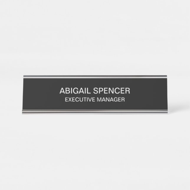 Modern Plain Simple Black White Professional Desk Name Plate (Front)