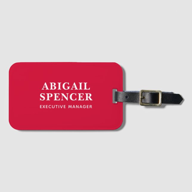 Modern Plain Simple Cherry Red Professional Luggage Tag (Front Horizontal)