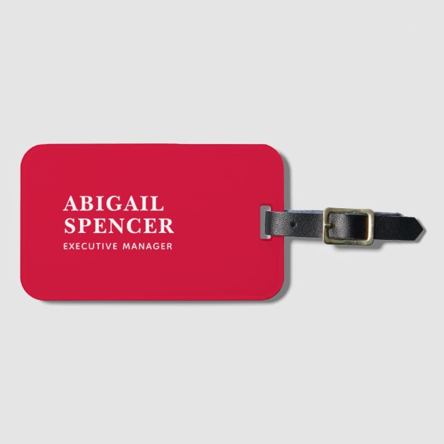 Modern Plain Simple Cherry Red Professional Luggage Tag (Front Horizontal)