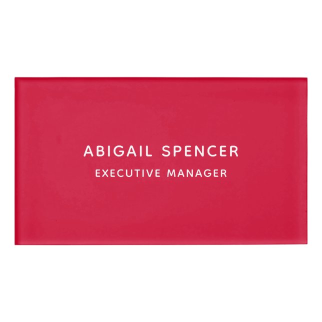 Modern Plain Simple Cherry Red Professional Name Tag (Front)