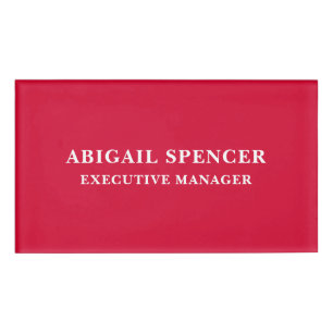 Modern Plain Simple Cherry Red Professional Name Tag
