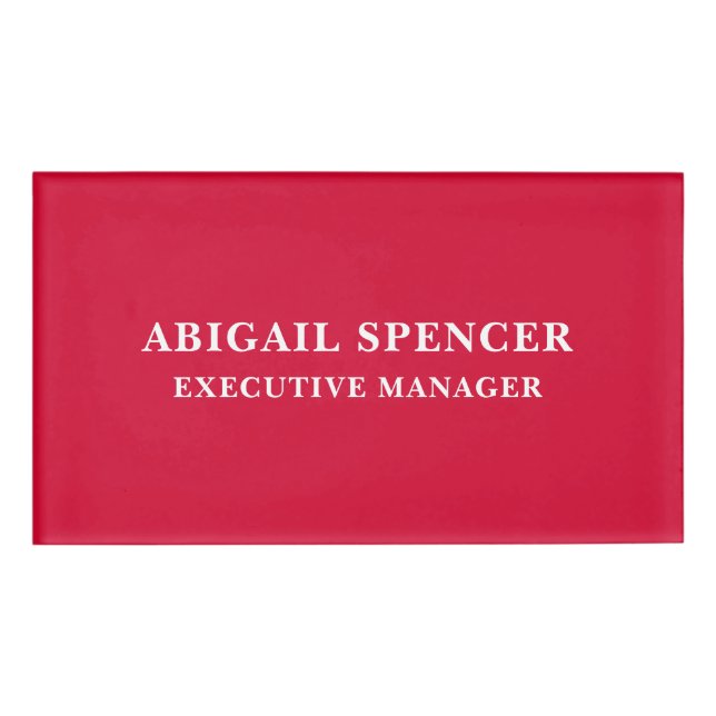 Modern Plain Simple Cherry Red Professional Name Tag (Front)