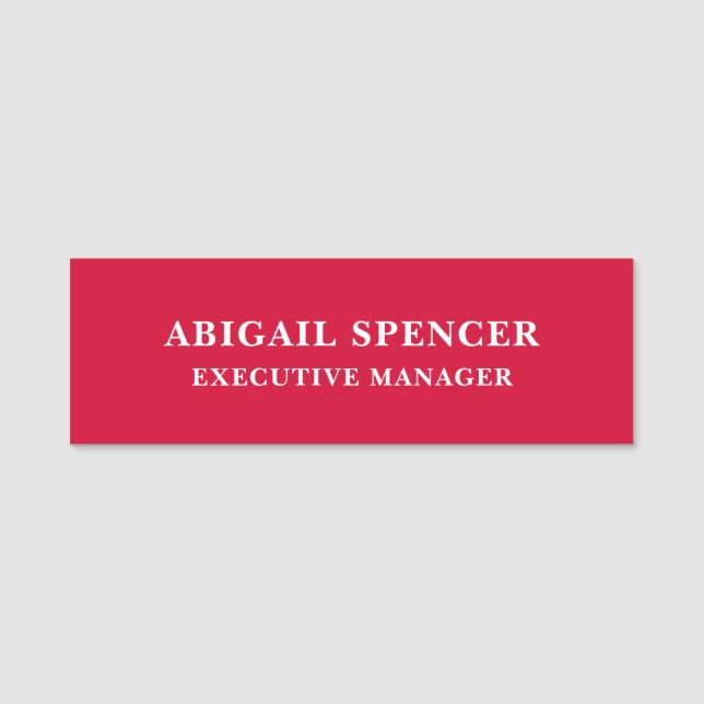 Modern Plain Simple Cherry Red Professional Name Tag (Front)